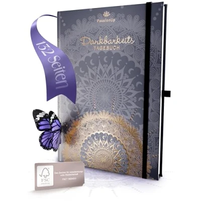Abbildung von PassionUp Dankbarkeits Tagebuch mit Goldprägung &amp; Täglich neue Fragen Journal Buch Das 6 Minuten für positive Gedanken Achtsamkeitstagebuch mehr Dankbarkeit Selbstliebe
