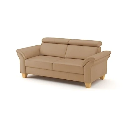 Abbildung von CAVADORE Echtleder 3er Sofa Ammerland / Landhaus mit Federkern + Kopfteilverstellung 186 x 84 93 Leder Beige