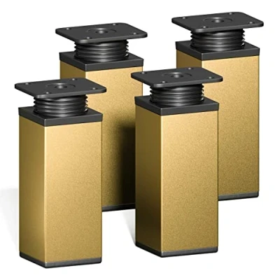 Abbildung von sossai® Design Möbelfüße MFV1 höhenverstellbar 4er Set Vierkant Profil: 40 x mm Farbe: Gold Höhe: 100mm (+20mm) Hochwertige Holzschrauben inklusive