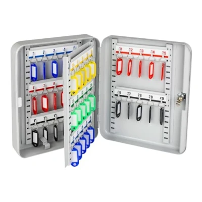 Abbildung von HMF 13040 07 Schlüsselkasten abschließbar, Schlüsselschrank groß 40 Haken 30 x 24 7,5 cm Lichtgrau