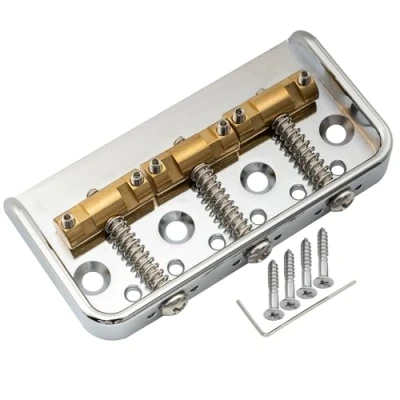 Abbildung von Musiclily Ultra 54mm Kurze Aluminium Platte Vintage Telecaster Steg Bridge mit Messing Kompensiert 3 Sattel für Tele Style E Gitarre, Chrom