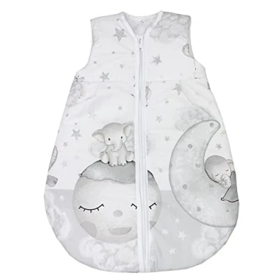 Abbildung von TupTam Ganzjahresschlafsack 2.5 TOG wattiert ärmellos Baby Schlafsack OEKO TEX, Farbe: Mond mit Elefant/Grau, Größe: 104 110