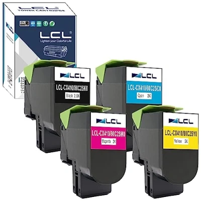 Abbildung von LCL 802SK 802SC 802SM 802SY Toner kompatibel für Lexmark 80C2SK0 80C2SC0 80C2SM0 80C2SY0 CX310 CX310N CX310DN CX410 CX410E CX410DE CX410DTE CX510 CX510DE CX510DHE CX51010DTHE (4 Pack)