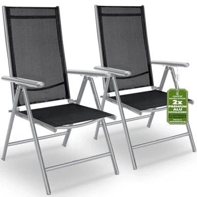 Abbildung von Casaria® Gartenstuhl 2er Set Klappbar Aluminium Wetterfest 8 Fach Verstellbar 120kg Belastbar Outdoor Balkon Camping Hochlehner Klappstuhl Stuhl Silber