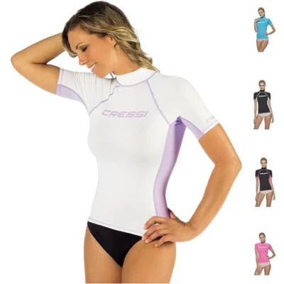 Abbildung von Cressi Damen Rash Guard Kurzarm, UV Schutz UPF 50+, Weiß/Lila, XL/5 (44)