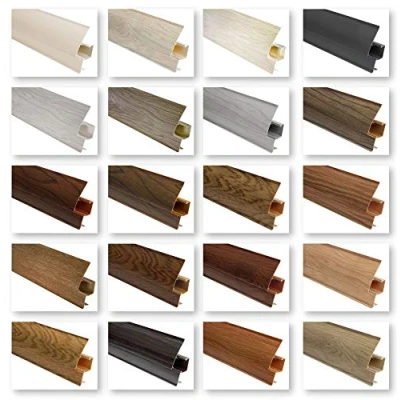 Abbildung von LEMAL Sockelleisten und Zubehör PVC Fußleisten 65x23mm mit Kabelkanal (1 Außenecke, 8651 Holzoptik Eiche) Laminatleiste Kabelführung Vinyl
