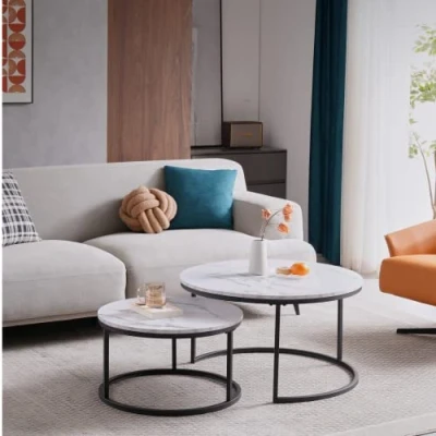 Abbildung von HJhomeheart Runder Beistelltisch 2er Set Groß: 80 x 45 cm Kleine Größe: 60 35 cm, Couchtisch, (Schwarz und Weiß)