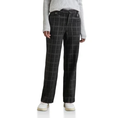 Abbildung von Street One Karierte Straight LEG Stoffhose, Damen, Größe: 36x30, Schwarz