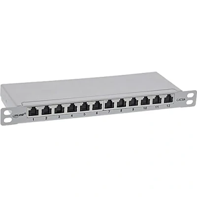 Abbildung von InLine® 10&quot; Patchfeld Cat.6A 0,5HE 12 Fach, lichtgrau, RAL7035, mit Staubschutz