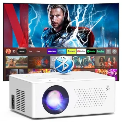 Abbildung von Puxinat Smart Beamer mit Android OS, Mini WiFi6 Bluetooth5.2 Full HD 1080P Tragbarer Outdoor/Heimkino Projektor, 50% Zoom 200 Zoll Display, Kompatibel TV Stick/HDMI/Smartphone/Spielkonsole