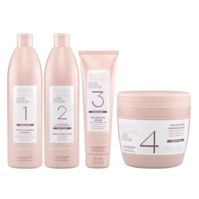 Abbildung von ALFAPARF Lisse Design Keratin Therapy Komplette Glättungsbehandlung Deep Cleansing Shampoo 500ml + Smoothing Fluid Detangling Cream 125ml Mask