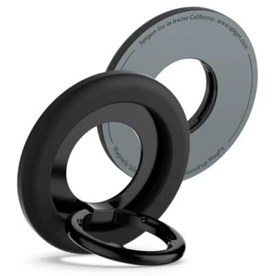 Abbildung von Spigen Nano Pop MagFit Silikon Handy Ring Halterung Ständer [Magnetisch &amp; 135 verstellbar] Griff Halter mit Fingerhalter für iPhone 2024 16/15/14/13/12 Serie Schwarz Sesam