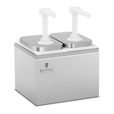 Abbildung von Royal Catering Sauciere Saucenspender Pumpspender Senfspender Dosierspender Edelstahl 2 Pumpen
