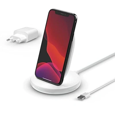 Abbildung von Boost↑Charge Draadloze laadstandaard (15W) met Quick Charge 3.0 Wandlader (24W) von Belkin Weiß Kunststoff