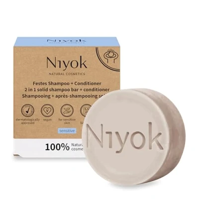 Abbildung von Niyok® 2 in 1 Festes Shampoo + Conditioner &quot;Sensitiv&quot; (80g) Sensitiv ohne Parfum Parfümfreier Haarshampoo gegen Reizungen &amp; gestresste Kopfhaut Haarseife Vegan