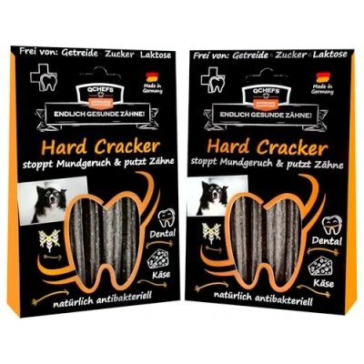 Abbildung von QCHEFS Hard Cracker: Zahnpflege als semiharter Kauknochen für kleine Hunde und Welpen zum Knabbern im Hundekörbchen mit Vitaminen (2er Pack)