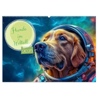 Abbildung von Hunde im Weltall (Wandkalender 2025 DIN A2 quer), CALVENDO Monatskalender