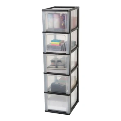 Abbildung von Iris Ohyama, Kunststoff Schubladenbox mit 5 tiefen Schubladen, Schwarz, Easy Pull System, A4, A5 &amp; A6 Format, Schreibtisch Organizer für Büro, Schule, Schreibwaren, BPA frei, Schubladenschrank,