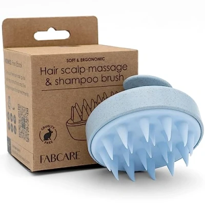 Abbildung von FABCARE Kopfhaut Massagebürste für Haarwachstum und Blutzirkulation, geeignet alle Haartypen, aus Weizenstroh, ideal Peeling trockene bei nassem oder trockenem Haar (Blau)