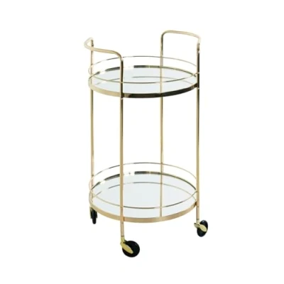 Abbildung von HAKU Möbel Servierwagen vermessingt, Metall, Spiegel 5 mm Maße: H 80 cm x Ø 48 cm, Style: Art Deco