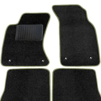 Abbildung von moto MOLTICO Fußmatten Auto Velours Autoteppiche Schwarz Automatten Set 4 teilig passend für Audi A4 B6 B7 Seat Exeo (Grüne Ziernähte)