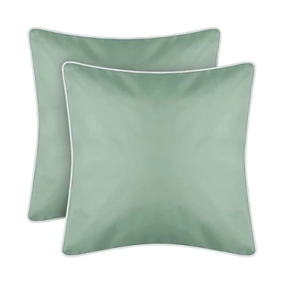 Abbildung von Outdoor Kissen mit Paspel 2er Pack (45 x 45 cm) Mintgrün Dekokissen Garten Reißverschluss Schmutz und Wasserabweisend Abnehmbarer Bezug