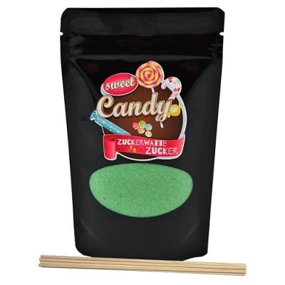 Abbildung von Hopser Food Fun Aromazucker Farbzucker für Zuckerwatte, Zuckerwattemaschinen, Popcorn, Dekorieren, (200 g mit 10 Stäben g, Waldmeister)