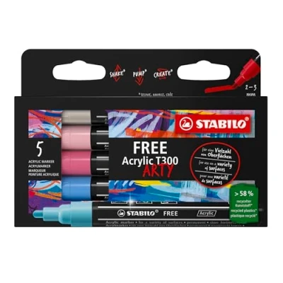 Abbildung von Acrylmarker STABILO FREE Acrylic T300 Strichbreite 2 3 mm 5er Pack CANDY