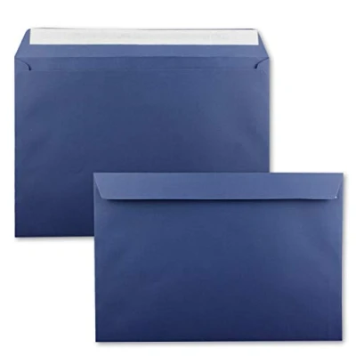 Abbildung von 100x große XXL Briefumschläge DIN C4 in Dunkelblau (Blau) 22,9 x 32,4 cm Haftklebung ohne Fenster Versandtasche für A4 geeignet