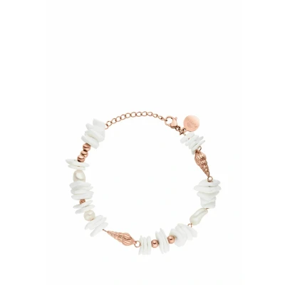 Abbildung von Purelei® Wela Armband Damen Mit echten Süßwasserperlen, Keshi Perlen &amp; Muschelelementen 316L Edelstahl vergoldet/rosé/silber Verstellbar 1619 cm Wasserfest (Rosegold)