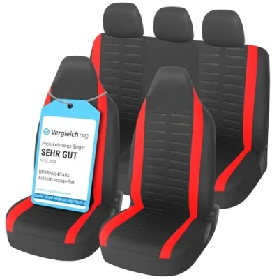 Abbildung von Upgrade4cars Autositzbezüge Set für Pilotensitze Autositzbezug Komplettset in Rot Autoschonbezüge Universal mit integrierter Kopfstütze Autozubehör Innenraum Deko