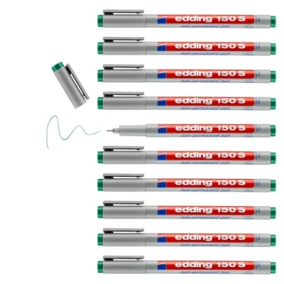 Abbildung von edding 150 S Non permanent pen grün 10 Stifte Rundspitze 0,3 mm Stift zum Schreiben auf Glas, Kunststoff, Folien und glatten Oberflächen schnelltrocknend, mit Wasser korrigierbar