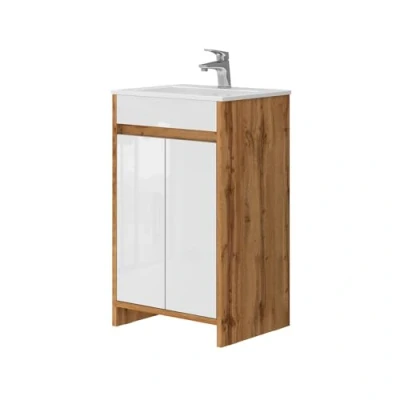 Abbildung von Vicco Badmöbel Set Lemgo GK Eiche/Weiß HG 2 Teile mit Waschbecken Flügeltüren, (2 St., 2er Set)