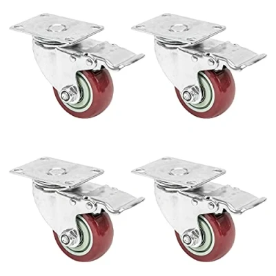 Abbildung von HMF Schwerlastrolle 6710 Transportrollen, Lenkrollen mit Bremse aus Polyurethan, (4 Stück, Set), 75 mm, bis 400 kg, 360 Schwenkradius, Rot