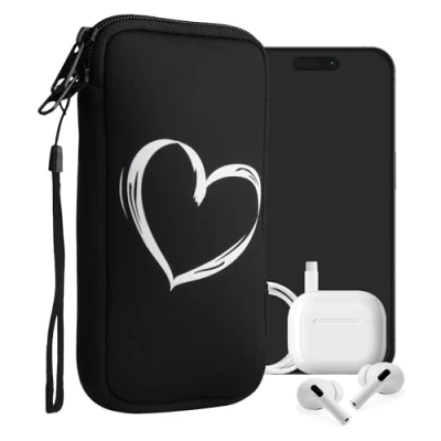 Abbildung von kwmobile Handytasche für Smartphones XL 6,7/6,8&quot; Neopren Handy Tasche Hülle Cover Case Schutzhülle Herz Brush Weiß Schwarz 17,2 x 8,4 cm Innenmaße