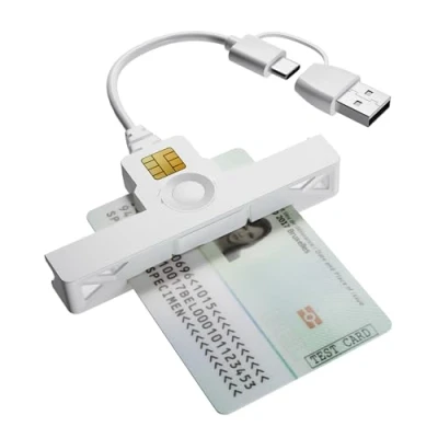 Abbildung von 2 IN 1 Mini Lecteur Carte Identité Belge de Type C &amp; USB A, Conducteur Chronotachygraphe, Puce Gesundheitskarte/e Steuer/Fahrerkarten