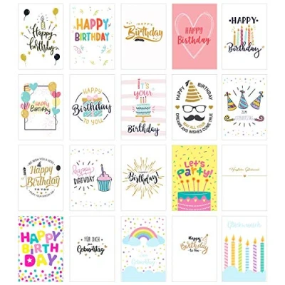 Abbildung von Edition Seidel Set exklusive Premium Geburtstagskarten mit Umschlag. Glückwunschkarte Grusskarte zum Geburtstag. Geburtstagskarte Mann Frau Karten Billet Happy Birthday Sprüche (Set 5, 20 Karten)