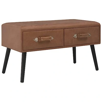 Abbildung von vidaXL Couchtisch mit Zwei Schubladen Luxus Bank Flurschrank Kommode Nachttisch Nachtkommode Schrank Schlafzimmer Dunkelbraun 80x40x46cm Kunstleder