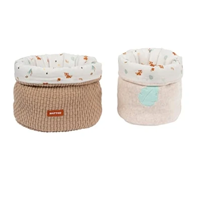 Abbildung von Nattou Aufbewahrungskörbe 2 er Set, Baumwolle &amp; Polyester, Ca. 20 x cm + 15 cm, Vegan, Boris Jungo, Beige
