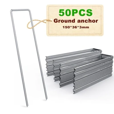 Abbildung von (50 Stück) heringe erdnägel stabil, Camping 150mm x 36mm,Ø3 mm,erdanker bodenanker für Camping, erdanker unkrautvlies,et zur Befestigung Zäunen,Unkrautfolie,Kunstrasen, oder fürs
