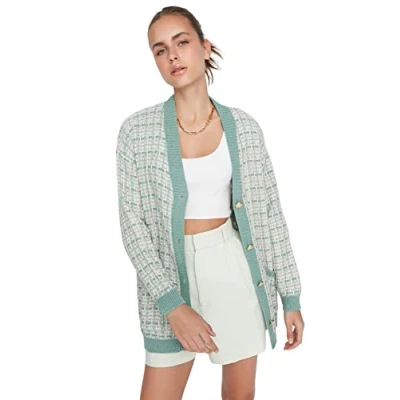 Abbildung von Trendyol Damen Oversize Standard V Ausschnitt Strickwaren Cardigan Pullover, blau, M