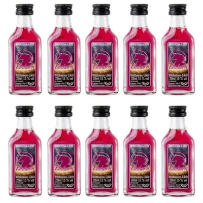 Abbildung von Krugmann 10 x Einhorn Wildbeeren Likör in Mini Glas Flasche 15% Vol. á 20 ml