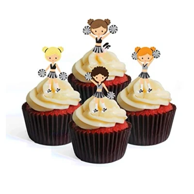 Abbildung von Cheerleader Pom Cheer #1 essbare Cupcake Topper stehende Oblaten Kuchendekorationen (12 Stück)