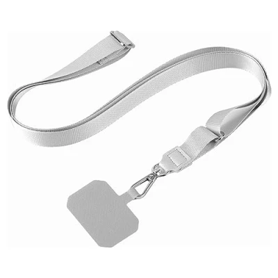 Abbildung von mtb more energy Universal Handykette SoftBand Silber Grau Metallteile Farbe kompatibel mit vielen Handyhüllen hochwertiges glänzendes Band zum Umhängen