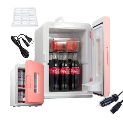 Abbildung von NORTHCLAN Mini Kühlschrank für Zimmer 15L, mit 220V AC/12V DC den Auto und Heimgebrauch, Tragbarer Kühl Heizkühlschrank Perfekt Getränke, Kosmetik, Snacks, Max &amp; Eco Modus, Rosa