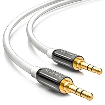 Abbildung von deleyCON 2m Klinkenkabel 3,5mm AUX Kabel Stereo Audio Klinkenstecker gerade für PC Laptop Handy Smartphone Tablet KFZ HiFi Receiver Weiß