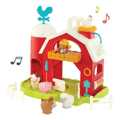 Abbildung von Battat Bauernhof Spielzeug mit Bauernhoftieren, Großer Stall Tiergeräuschen und Musik, Lernspielzeug Scheune Kuh, Schwein, Huhn mehr für Kinder ab 2 Jahren