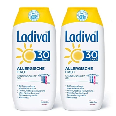 Abbildung von Ladival Allergische Haut 2 x Sonnenschutz Gel LSF 30 Parfümfreies Sonnengel für Allergiker ohne Farb und Konservierungsstoffe wasserfest 200 ml, keine, 400 milliliter