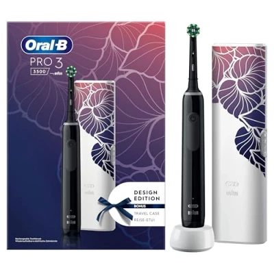 Abbildung von Oral B Pro 3 3500 Cross Action Schwarz mit Lila Etui