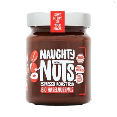 Abbildung von NAUGHTY NUTS Bio Haselnussmus Espresso Roast Vegane Haselnussbutter 100% Natürlich Ohne Palmöl &amp; Zucker Ideal Als Topping Für Müsli 250g